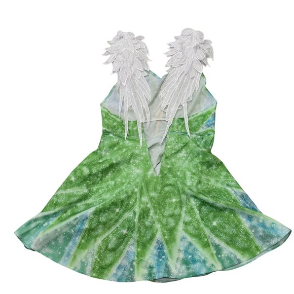 Tinkerbell Green Fairy Dress With Leafy wing Sleeves & Sparkling Small - Picture 6 of 8